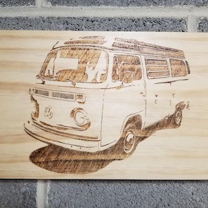 1973 Vintage T2 Bus Camper - Handmade Wood Car Wall Art