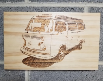 1973 Vintage T2 Bus Camper - Handgemachte Holz Auto Wandkunst