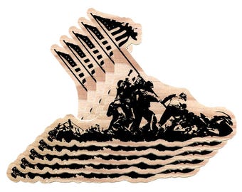 5er-Pack: WWII Hissung der Flagge auf Iwo Jima - 10-cm-Aufkleber