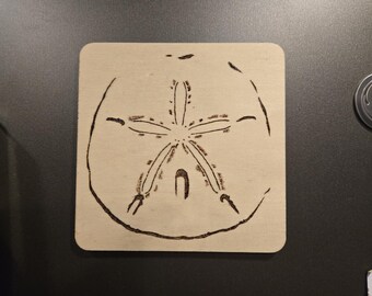 Sanddollar - 5x5-Zoll handgefertigter holzgebrannter Magnet