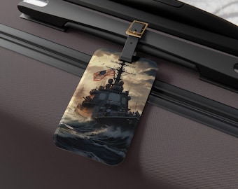 US Navy  Luggage Tag, Stylish Travel Accessory, Personalized Gift, Vintage Ship Design, Ocean Adventure Tag, Travel Essential
