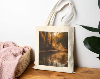 Hot Spring National Park Tote Bag, Eco-Friendly Shopping Bag, Reusable Grocery Tote, Art Tote for Nature Lovers, Forest Print Tote Bag