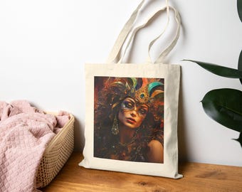 Mardi Gras Tote Bag, Eco-Friendly Bag, Festival Tote, Bohemian Style Shopping Bag, Art Print Tote, Unique Daily Essential