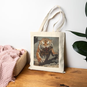Extinct Animals Tote Bag - Fierce Tiger Design, Eco-Friendly Shopping Bag, Perfect Gift for Animal Lovers, Reusable Grocery Tote
