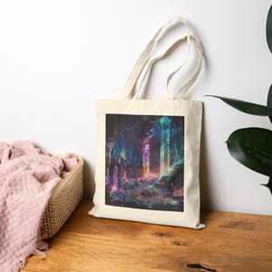 Crystal Caverns Tote Bag, Reusable Shopping Bag, Eco-Friendly Canvas, Art Tote, Fantasy Gift, Weekend Bag, Festival Purse, Daily Essential