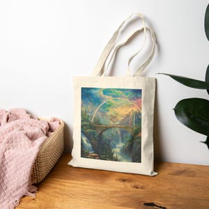 Rainbow Bridge Realm Tote Bag, Eco-Friendly Shopping Bag, Art Tote, Gift for Nature Lovers, Reusable Grocery Bag, Daily Essential