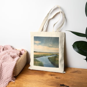 Delaware Bay Tote Bag, Eco-Friendly Shopping Bag, Artistic Beach Bag, Gift for Nature Lovers, Sustainable Art Tote, Daily Essential Tote Bag