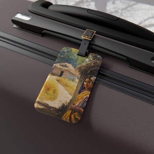 Rural India Luggage Tag for Traveler, Vintage Travel Accessory, Unique Gift for Wanderlust, Vacation, Personalized Baggage ID, Luggage Label