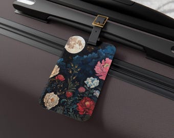 Etiqueta de equipaje/accesorio de viaje "Night Blooms", regalo personalizado, etiqueta de viaje floral, elegante identificación de equipaje, bonita decoración para equipaje, esencial de viaje