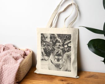 Reindeer Tote Bag, Holiday Gift, Eco-Friendly Shopper, Christmas Shopping Bag, Rustic Charm, Reusable Grocery Bag, Daily Essential Tote