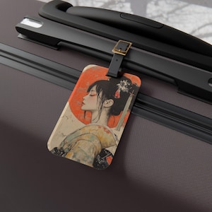 Japanese Art Luggage Tag, Stylish Travel Accessory, Personalized Gift for Travelers, Holiday Travel Essential, Unique Bag Tag