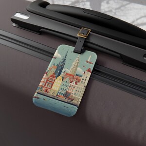 Denmark Landmarks Luggage Tag with Cityscape Design, Personalized Bag Tag, Travel Accessory, Perfect Gift for Travelers, Vacation Essentials