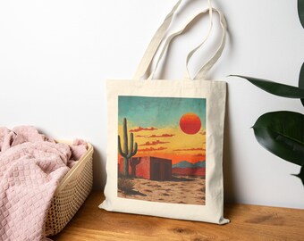Sac fourre-tout au coucher du soleil dans le désert, sac cabas bohème, fourre-tout écologique, cadeau pour les amoureux de la nature, plage, pique-nique, voyage, fourre-tout robuste, indispensable du quotidien