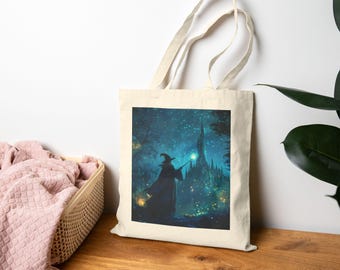 Wizards and Wands Tote Bag | Magical Canvas Bag for Book Lovers, Gift for Fantasy Fans, Beach Bag, Eco-Friendly Shopping Bag, Cosplay