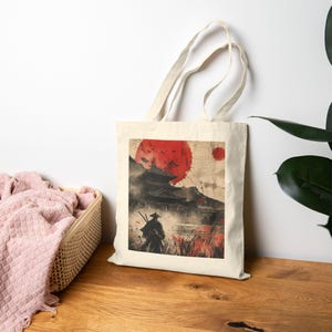 Land of the Samurai Tote Bag, Eco-Friendly Shopping Bag, Art Tote for Beach, Gift for Her, Canvas Carryall Bag, Daily Canvas Tote Bag