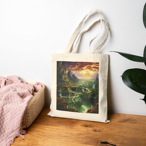 Fantasy Realms Tote Bag - Eco-Friendly Cotton, Art Tote, Reusable Shopping Bag, Gift for Nature Lovers, Travel Essentials, Daily Essential