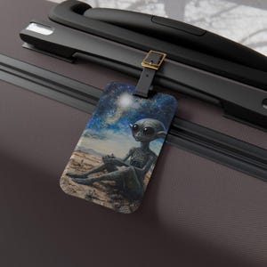 Life as an Alien Luggage Tag, Travel Accessory, Personalized Baggage Tag, Unique Gift for Travelers, Cosmic Themed Luggage, Space Lover Tag