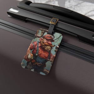 Plumber Luggage Tag with Adventurous Gnome Design, Travel Accessory, Gift for Travelers, Unique Baggage Tag, Personalize Your Journey