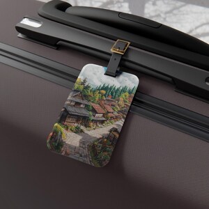 Japanese Village Luggage Tag - Travel Accessory, Gift for Travelers, Vintage Style Tag, Personalized Bag Tag, Honeymoon Gift, Adventure