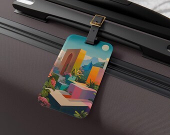 Geometric Garden Luggage Tag - Colorful Personalized Baggage Identifier - Perfect for Vacation, Gift, and Adventure, Travel Essential