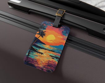 Bagagelabel Hawaiiaanse zonsondergang - reisaccessoire, decor zomervakantie, cadeau strandliefhebber, gepersonaliseerd bagagelabel, ontwerp zonsondergang