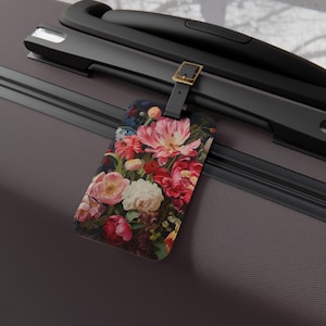 Calming Flowers Luggage Tag - Elegant Travel Accessory, Personalized Gift, Airplane Travel, Flower Design Tag, Aesthetic Luggage Identifier