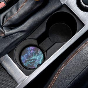 Biolumineszierender Wunderland-Auto-Untersetzer, Einzigartiges Auto-Accessoire, Benutzerdefinierte Getränkeuntersetzer, Geschenk für Autoliebhaber, kosmisches Dekor, Weltraum-Untersetzer