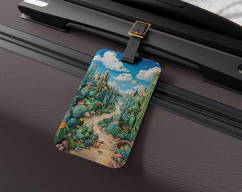 Kaktus, Wunderland Gepäckanhänger, Reise-Accessoire, Abenteuerausrüstung, Geschenk für Reisende, einzigartige Gepäckkennung, Urlaubsmerkmale