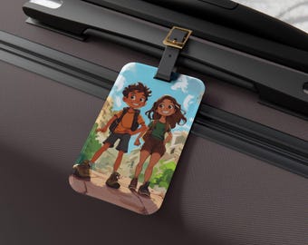 Etiqueta de equipaje "Aventuras entre hermanos" para niños, identificador de maleta personalizado, regalo perfecto para vacacionistas, accesorios de viaje divertidos, etiquetas para niños
