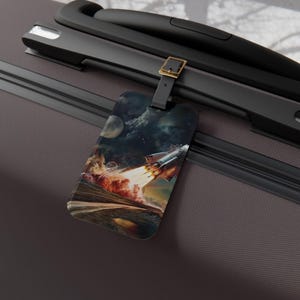 Space Race Luggage Tag, Space Adventure Travel Accessory, Personalized Baggage Identifier, Futuristic Gift for Travelers, Cosmic Travel