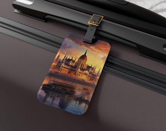 Etiqueta de equipaje de Hungría, ideal para viajeros, regalos para aventureros, etiqueta de identificación de equipaje personalizada, accesorios de vacaciones, imprescindible de viaje.