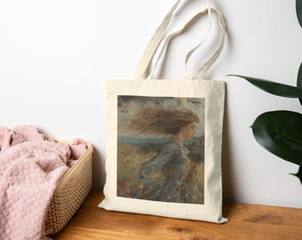 Wind Whispers Tote Bag, Eco-Friendly Shopping Bag, Art Print Canvas Tote, Gift for Her, Beach Carryall, Art Lover's Bag, Daily Essential