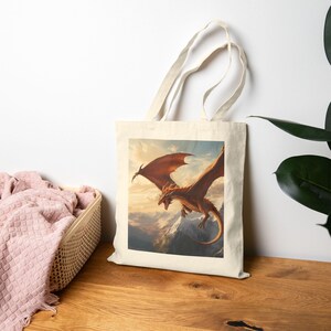 Dragon in Flight Tote Bag - Eco-Friendly Cotton Carryall for Animal Lovers, Unique Gift, Shopping Bag, Beach Tote, Casual Day Out