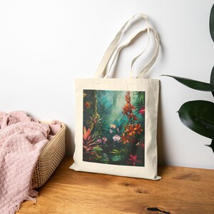 Rainforest Blooms Tote Bag, Eco-Friendly Grocery Bag, Beach Bag, Shopping Tote, Gift for Plant Lovers, Daily Essential, Canvas Tote Bag