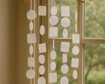 Capiz Shell Wind Chime Mobile: Boho Coastal Decor, 20&quot; Long