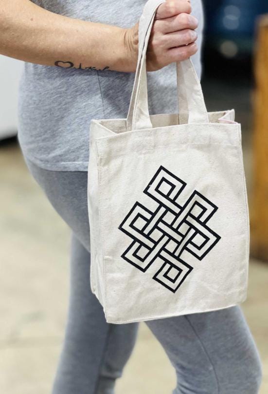 Eco Tote Bag with Celtic Knot, Reusable Cotton Bag, Spiritual Shopping Bag, Sacred Geometry Tote, Minimalist Boho Bag, 9"x7"