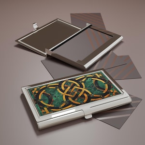 Celtic Knot Business Card Holder – Elegant Metal Desk Accessory, Office Organizer, Irish-Inspired Design for Professionals