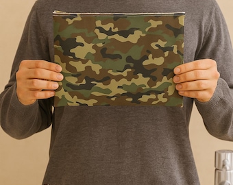 Camo Print Accessory Pouch, Stylish Camouflage Travel Makeup Bag, Zipper Organizer, Tactical Cosmetic Case, Gift for Her or Him