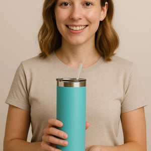 Turquoise Stainless Steel Tumbler with Straw: 20oz Insulated Travel Cup