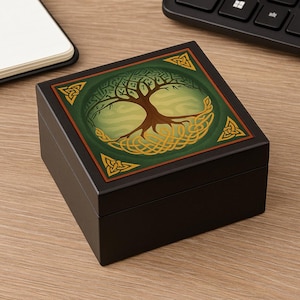 Celtic Tree of Life Wooden Keepsake Box: Mystical Jewelry, Tarot & Crystal Storage