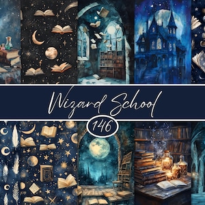 Wizard School Digital Paper Pack: Magical Scrapbook Pages (146 JPGs, 8.5x11 in)
