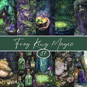 Watercolor Frog King Magic Fairytale Frog Prince Frog Graphics Frog With Golden Crowns Enchanted Frog Art For Junk Journaling Scrapbooking