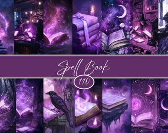 Purple Spell Book Pages: Witchcraft Grimoire Ephemera (Digital Download, 110 JPGs, 8.5x11 in