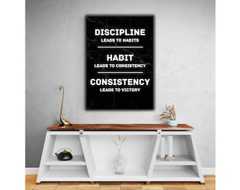 Discipline Habits Consistency Poster – Motivational Quote Wall Art – Success Mindset Gym Decor – Office or Workout Room Gift