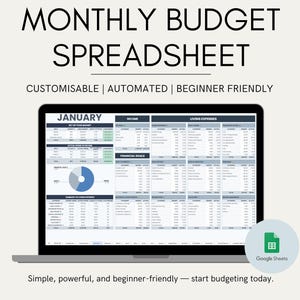 Monthly Budget Spreadsheet | Track Spending, Wants vs Needs, Financial Goals | Google Sheets Budget Planner