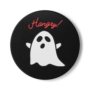 Hangry Ghost Ceramic Coaster in Black Cute Spooky Gift Goth kitchen Funny Smart Coaster Halloween Vibe