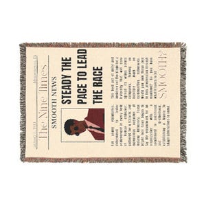 May include: A vintage-style newspaper headline with the text "The Nine Times" and "Steady the Pace to Lead the Race". The headline is printed in black on a cream-colored background. A black and white illustration of a man in a red suit is featured below the headline.
