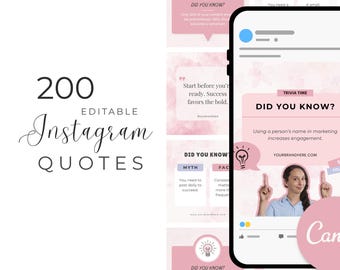 200 Instagram Post Templates: Faceless Creator Content, Canva Editable (Digital Download, PDF Bonus Guides