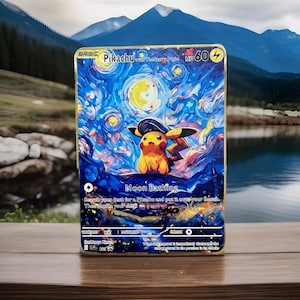 Pikachu a Noite Estrelada Van Gogh Cartão Pokémon de Aço Inoxidável e Metal Dourado/Colecionável