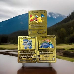 Erste Ausgabe Charizard Blastoise Venusaur Edelstahl Gold Metall Pokemon Karte/Sammlerstück